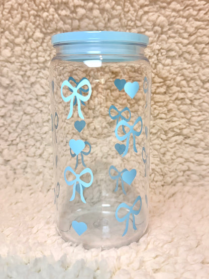 Blue Bows & Hearts Plastic Cup