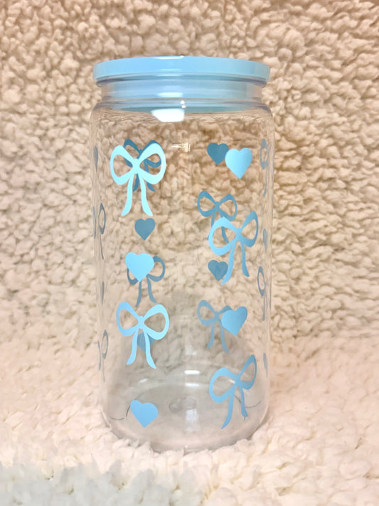 Blue Bows & Hearts Plastic Cup