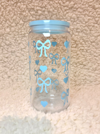 Blue Bows & Hearts Plastic Cup