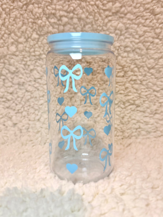 Blue Bows & Hearts Plastic Cup