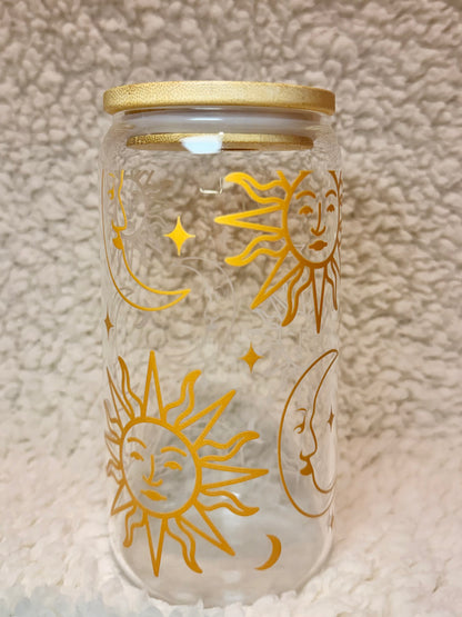 Golden Sun & Moon Glass Cup
