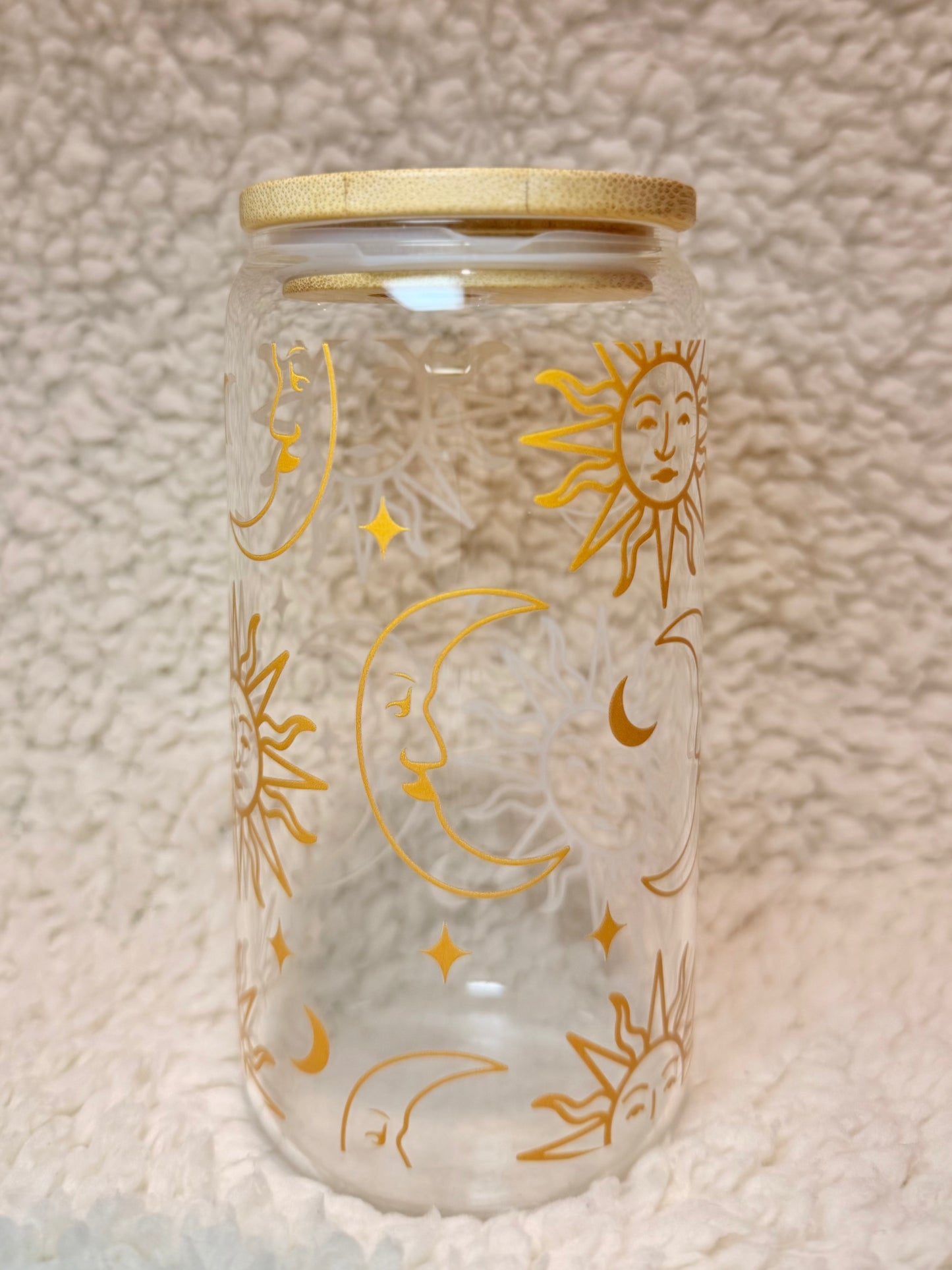 Golden Sun & Moon Glass Cup