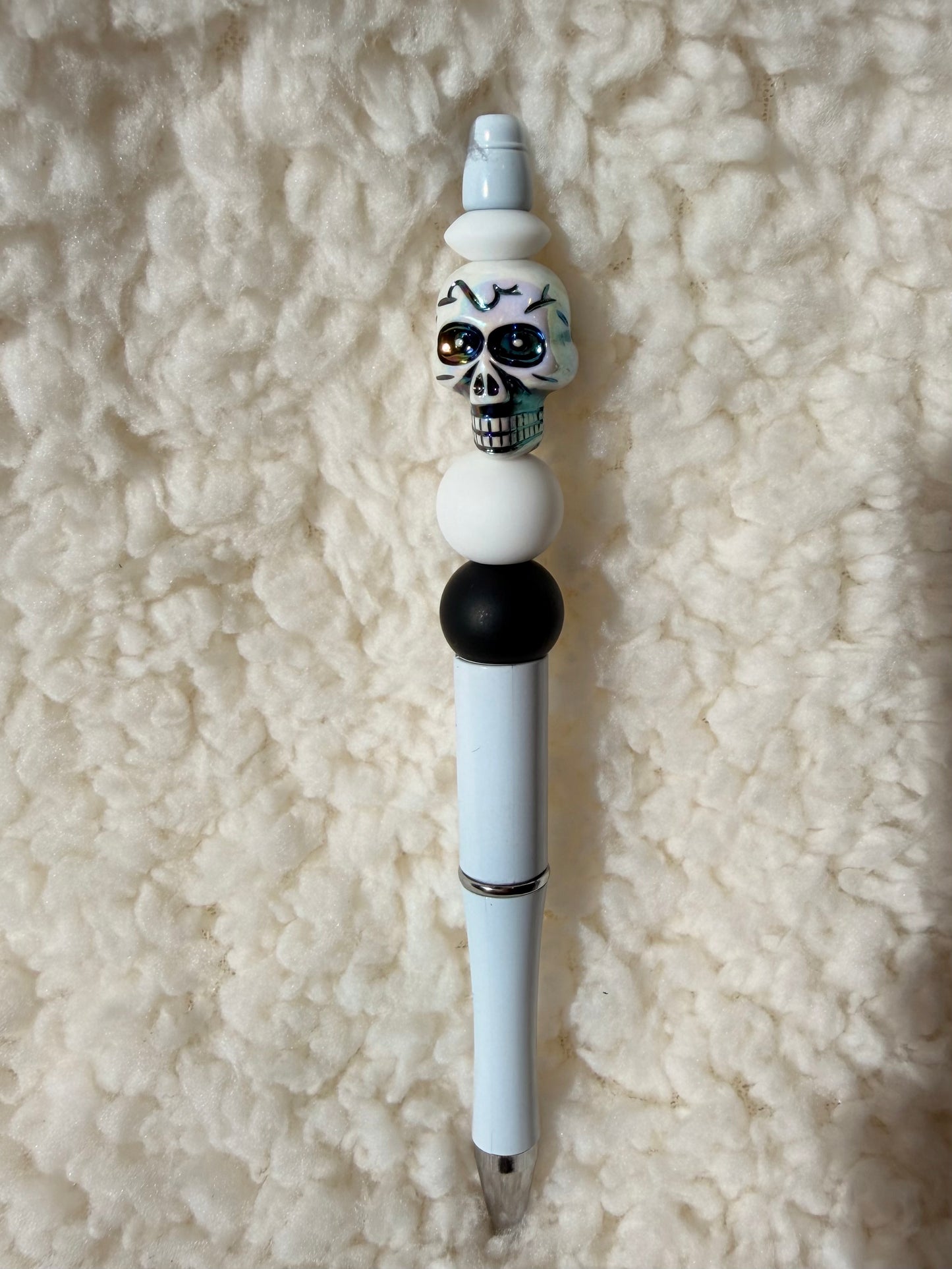 Skull Beaded Pen – White