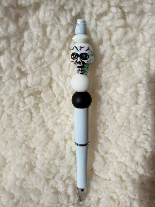Skull Beaded Pen – White