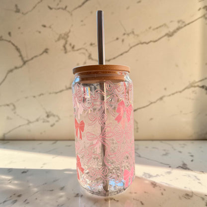 Pink Bow Glass Cup