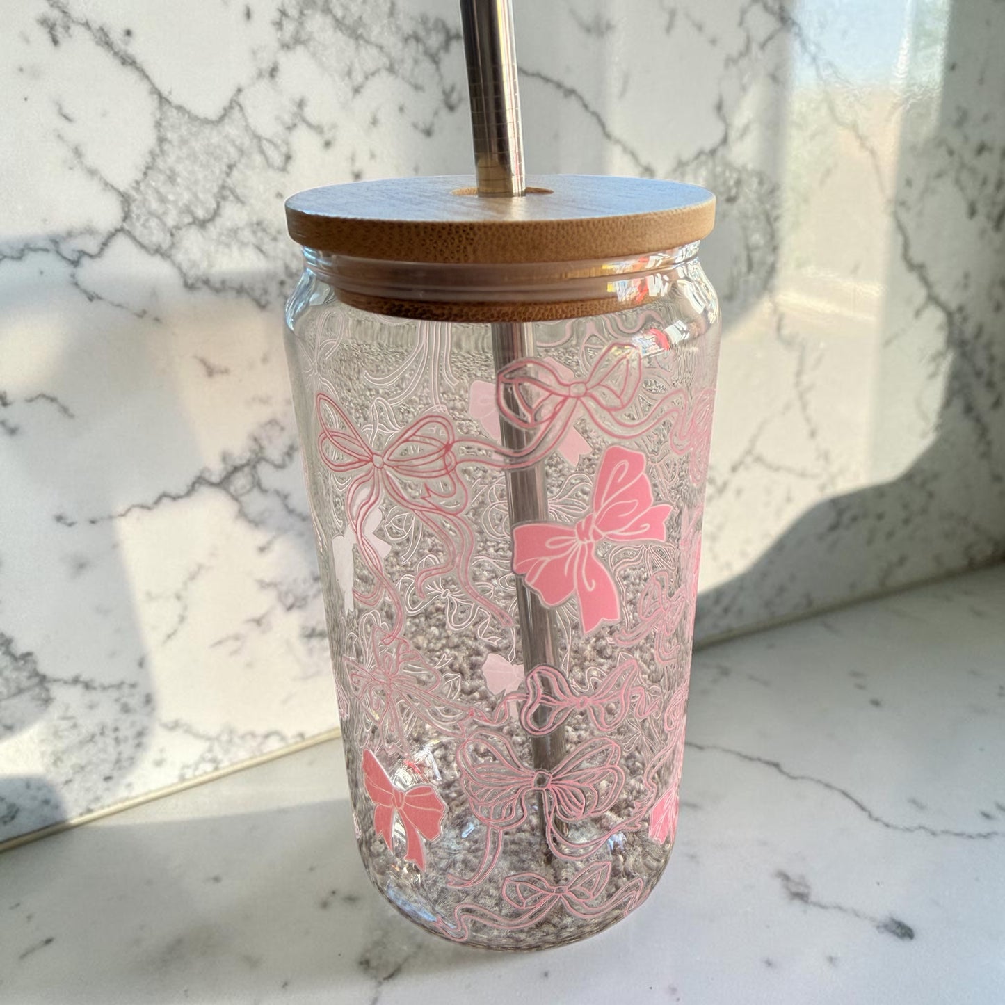 Pink Bow Glass Cup