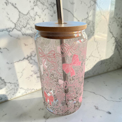 Pink Bow Glass Cup