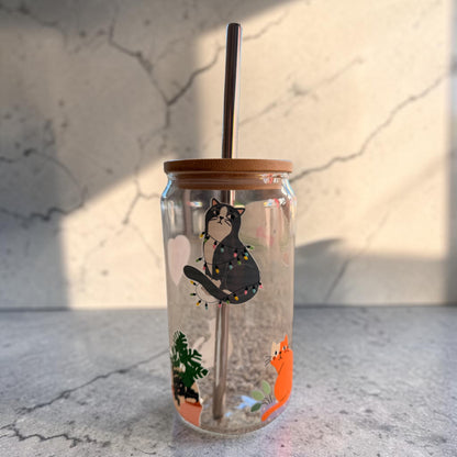 Cozy Cat Glass Tumbler