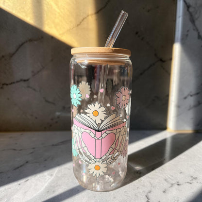 Book Lover Skeleton Glass Cup