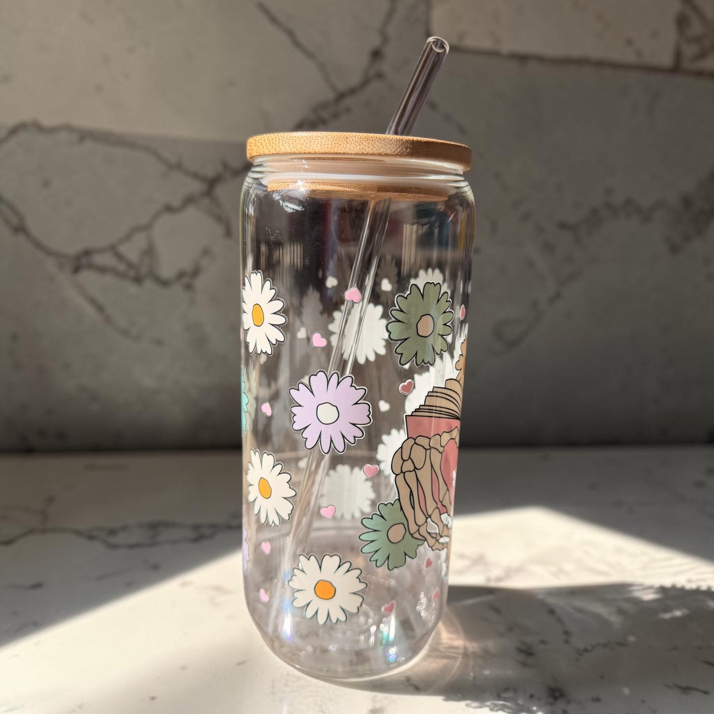 Book Lover Skeleton Glass Cup