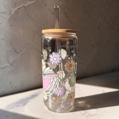 Book Lover Skeleton Glass Cup